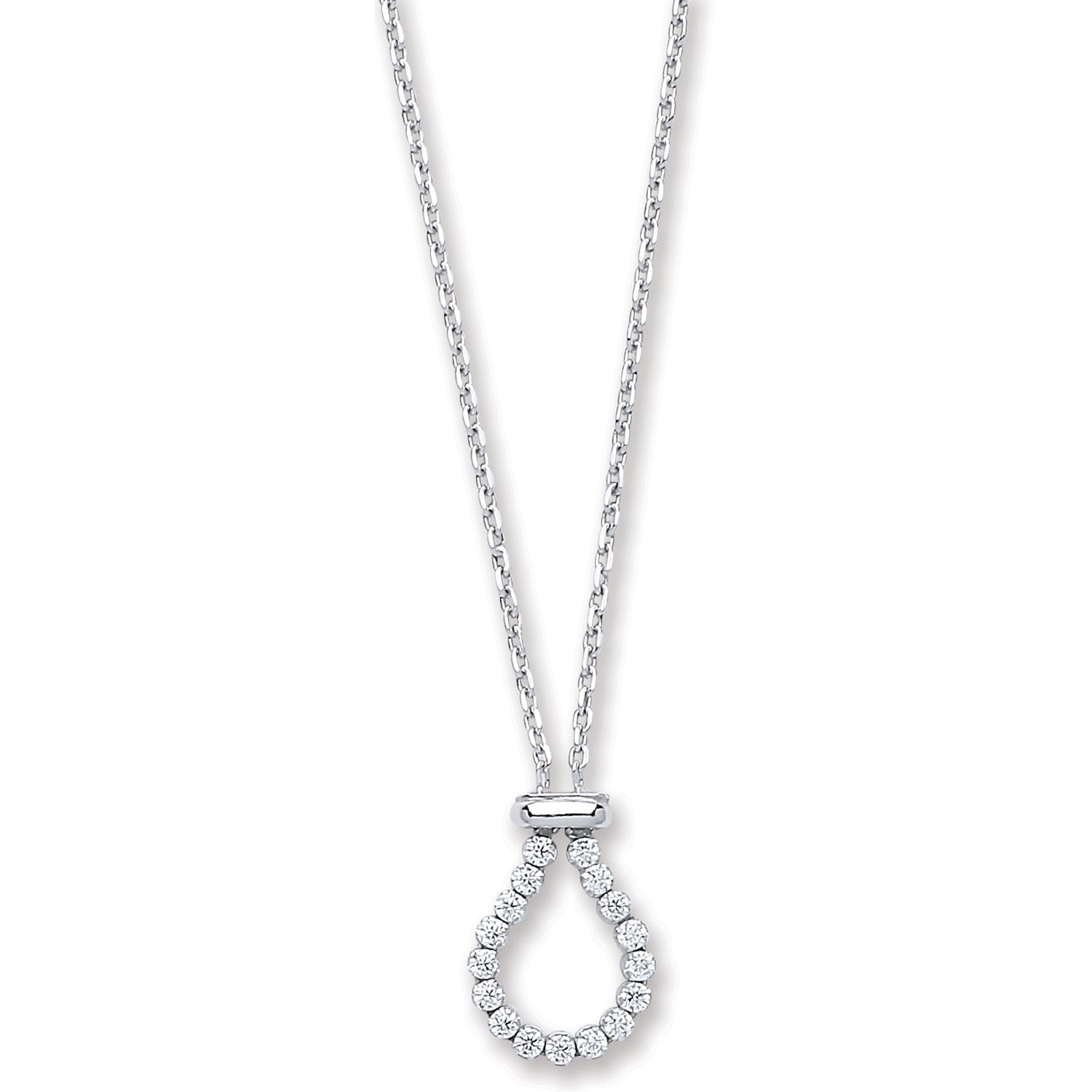 Silver Belcher with Pear Cubic Zirconia Link Chain - Silver