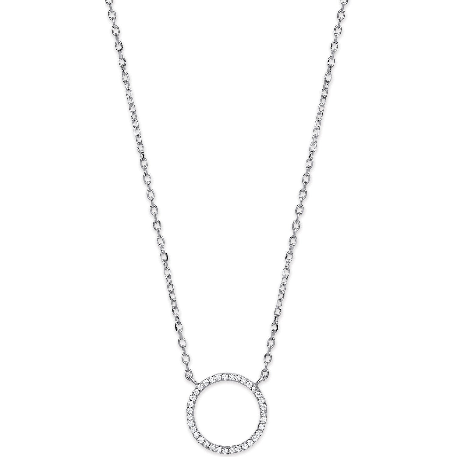 Silver Cubic Zirconia Circle of Life Pendant 16" Necklace with extention - Silver