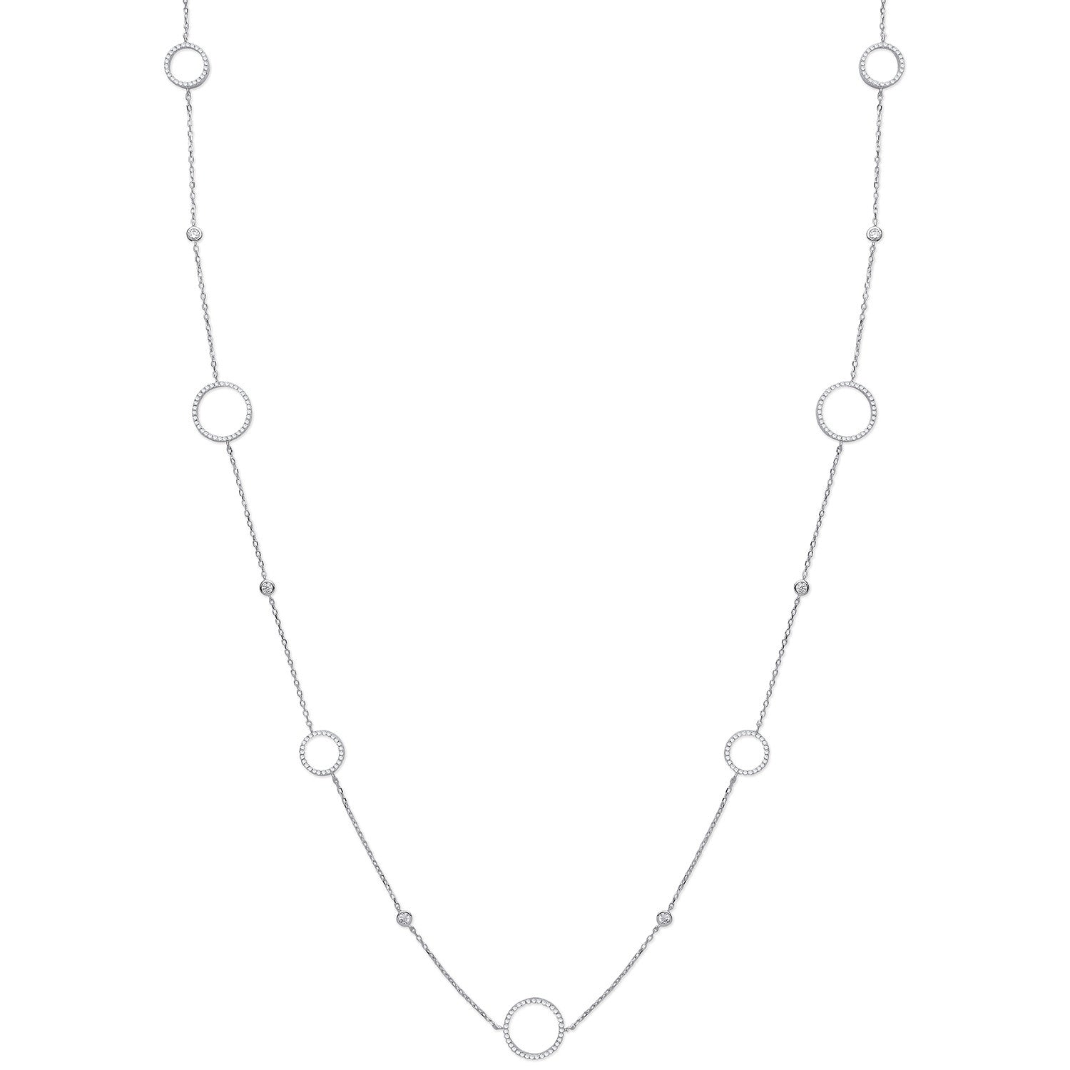 Silver Cubic Zirconia Circle of Life 36" (91cm) Necklace - Silver