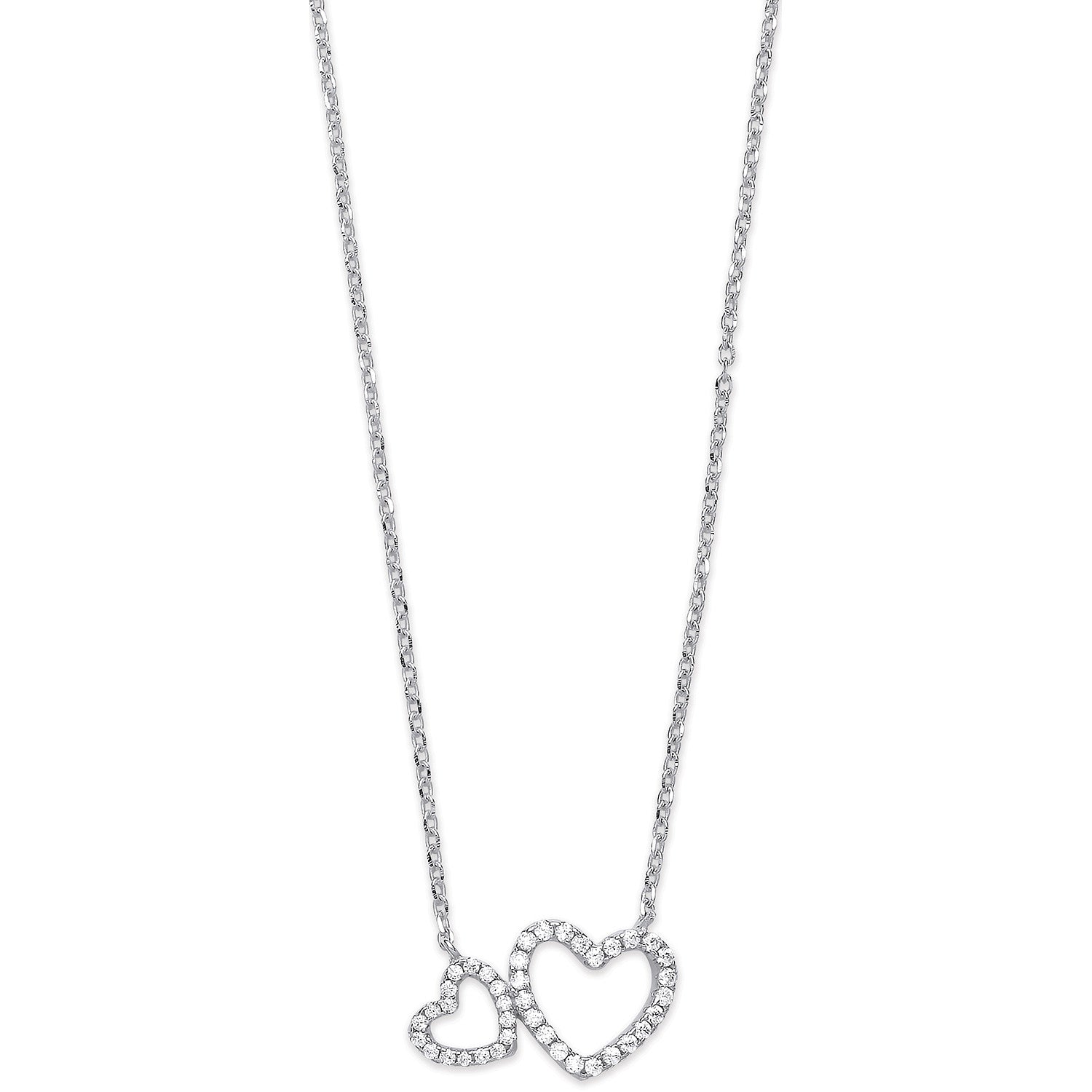 Silver Cubic Zirconia Hearts 16" Necklace - Silver