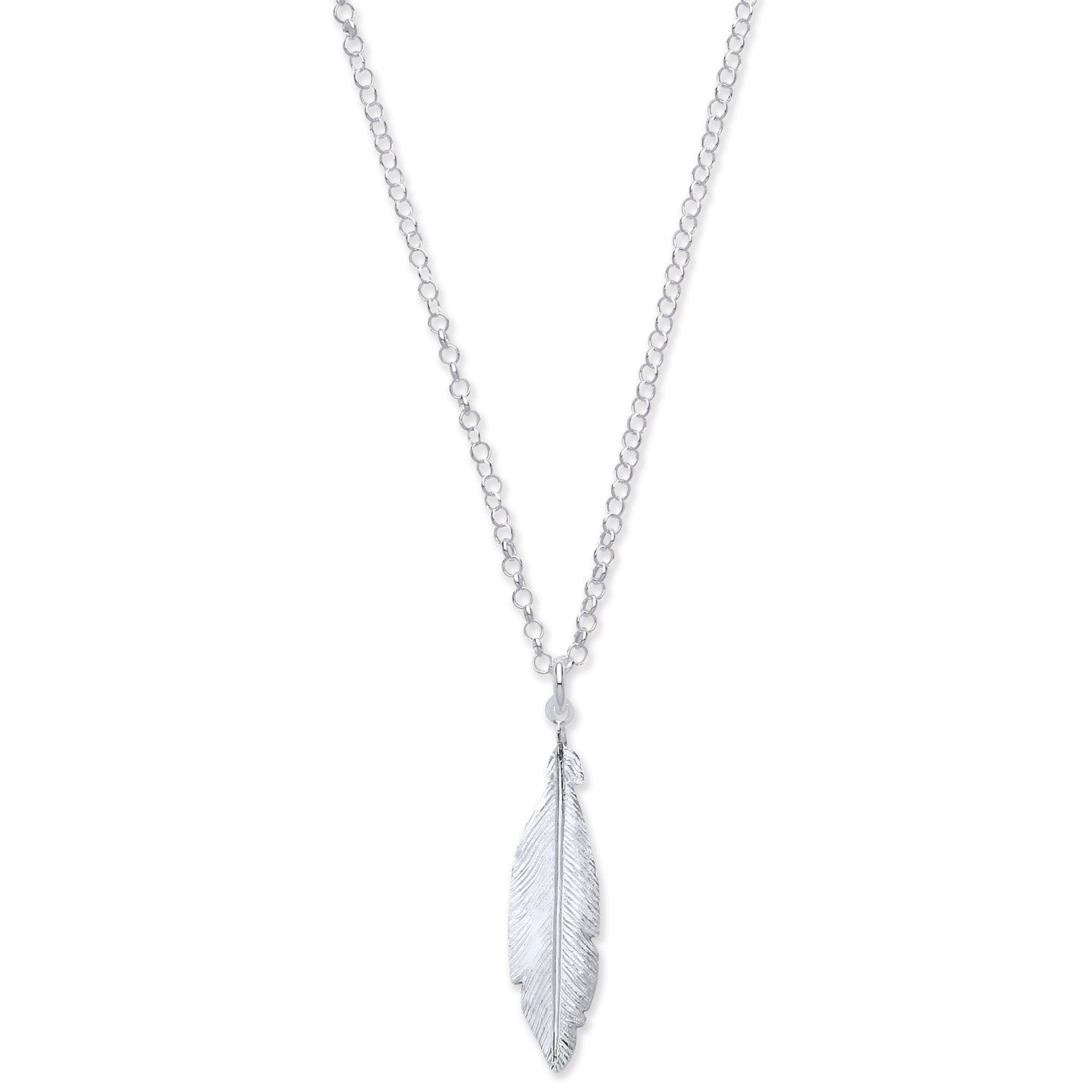 Silver Feather Necklace 16" - Silver