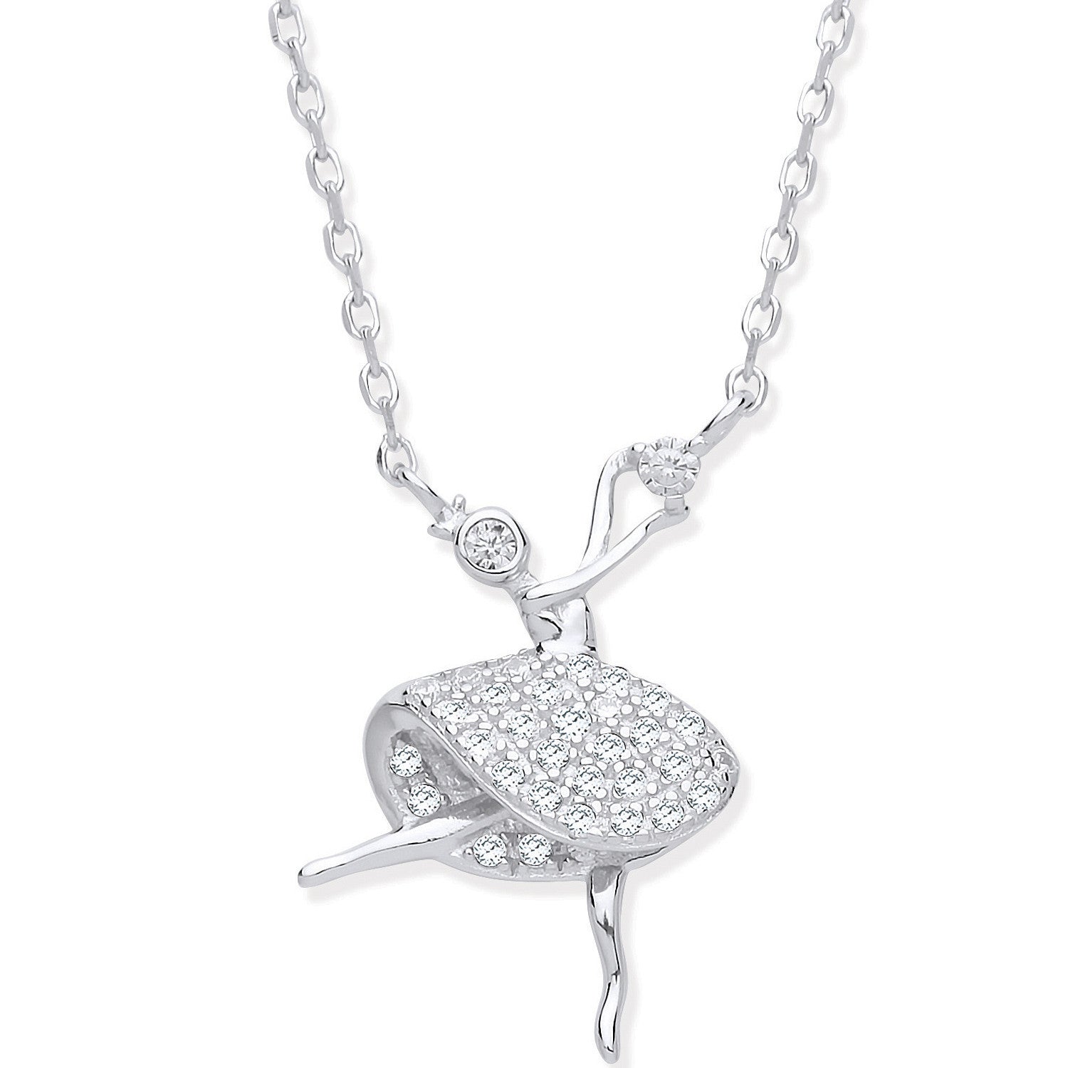 Silver Cubic Zirconia Dancing Ballet Dancer Necklace - Silver