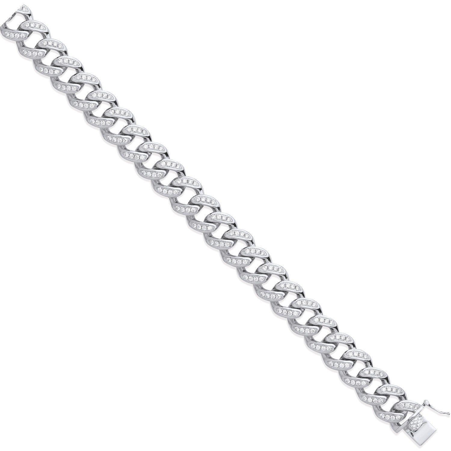 Silver 12mm Cubic Zirconia & Plain Back Link Curb Chain - Silver