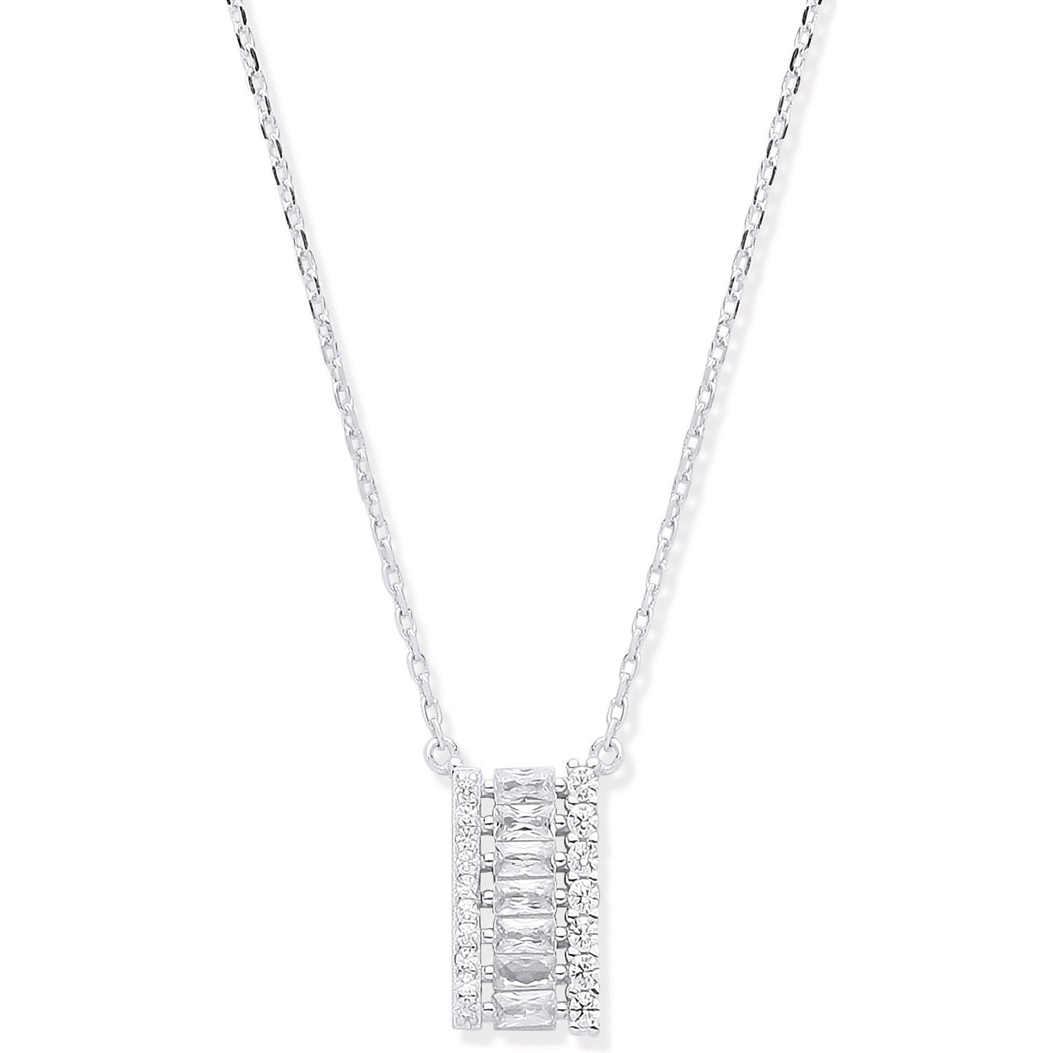 Silver Asymmetric CZ Pendant Necklace 16"+ 2" Extender