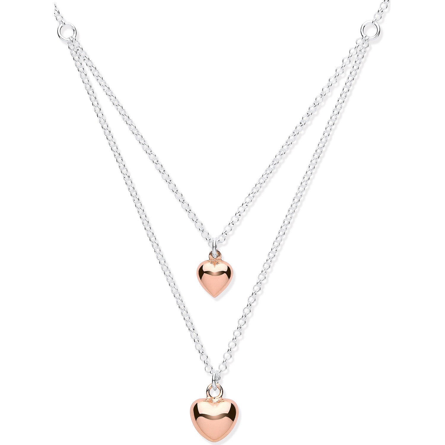Silver & Rose Gold Hearts Necklace 16" - Silver