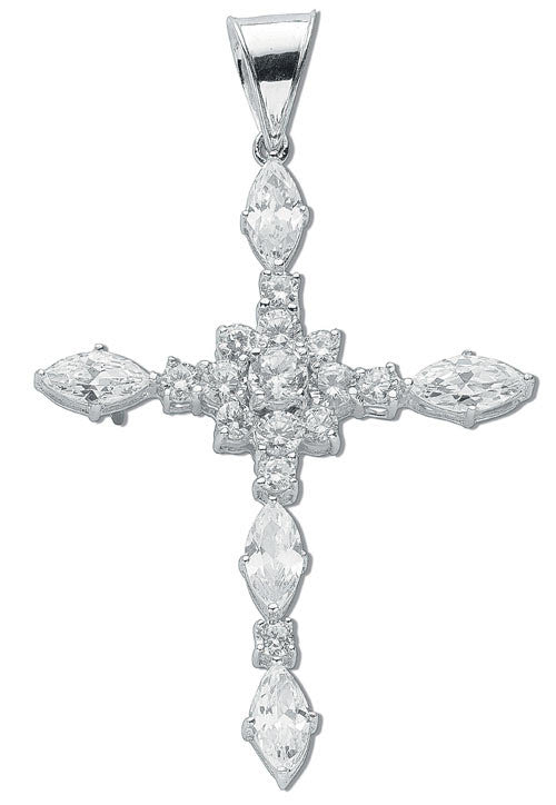 Silver Fancy Marquise Cut Cubic Zirconia Cross