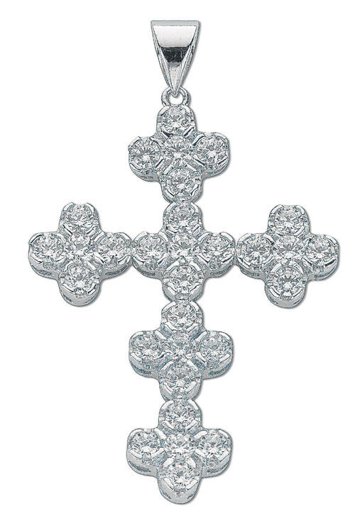 Silver Fancy Cluster Cubic Zirconia Cross