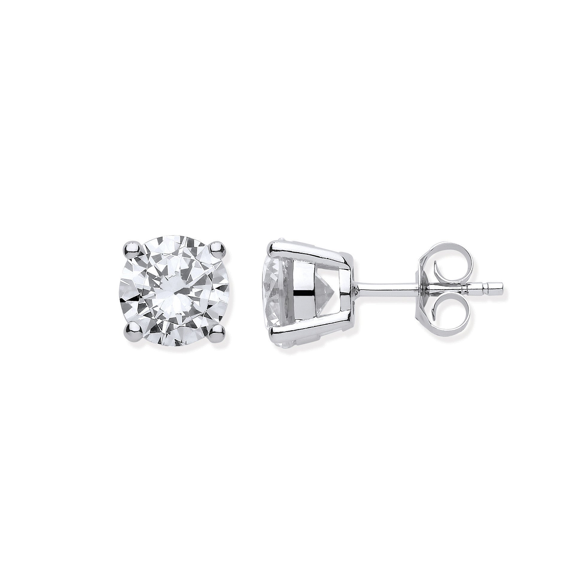 Silver Brilliant Cut Cubic Zirconia 8mm Claw Set Stud - Silver