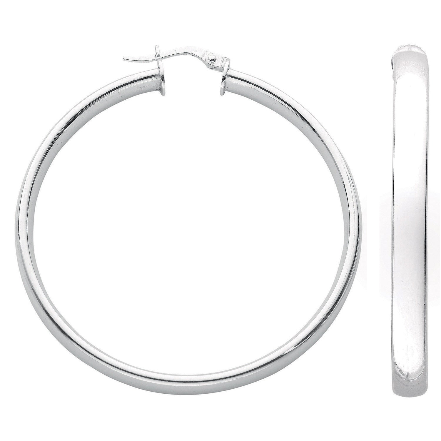 Silver D Shaped Hoop Earrings - Silver