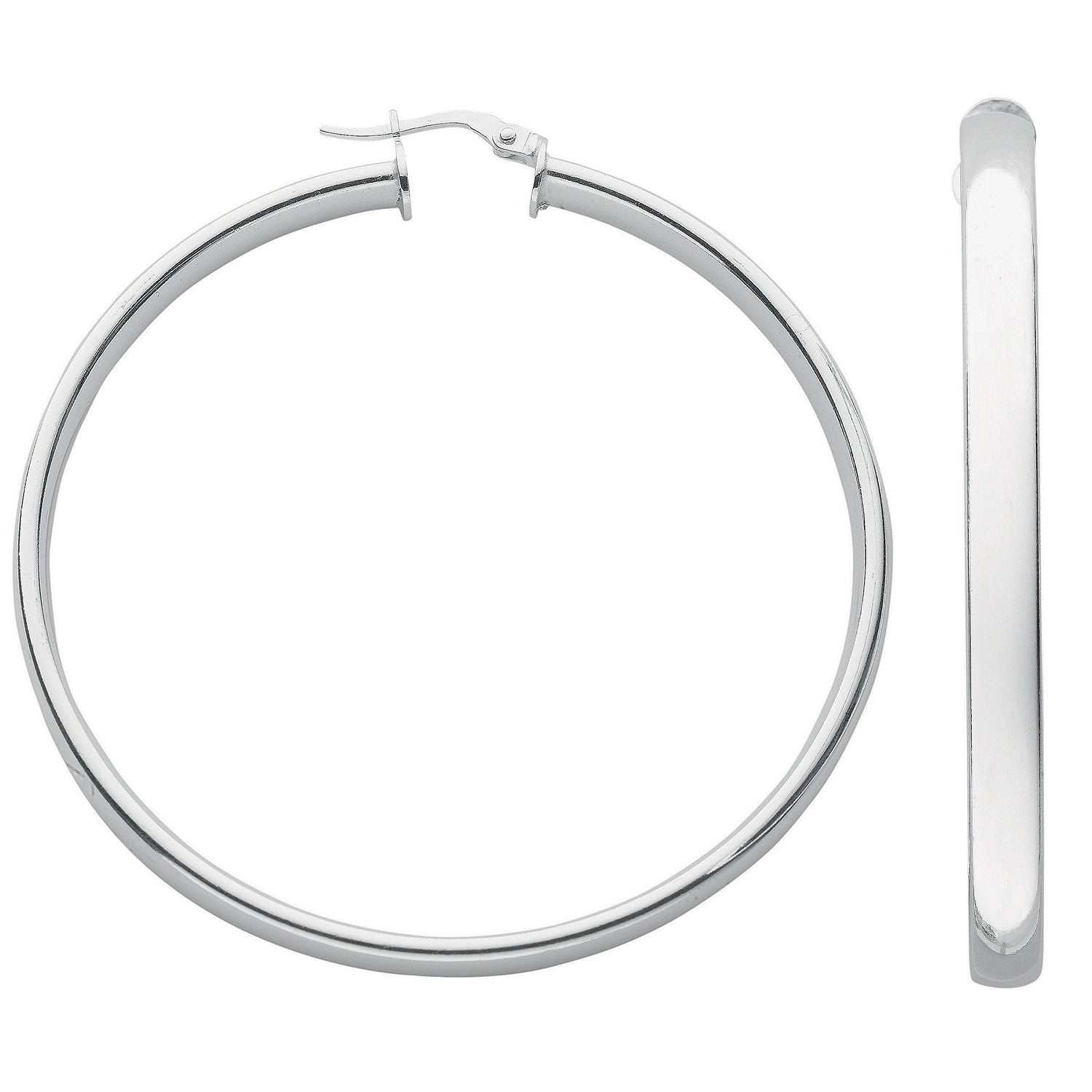 Silver D Shaped Hoop Earrings - Silver
