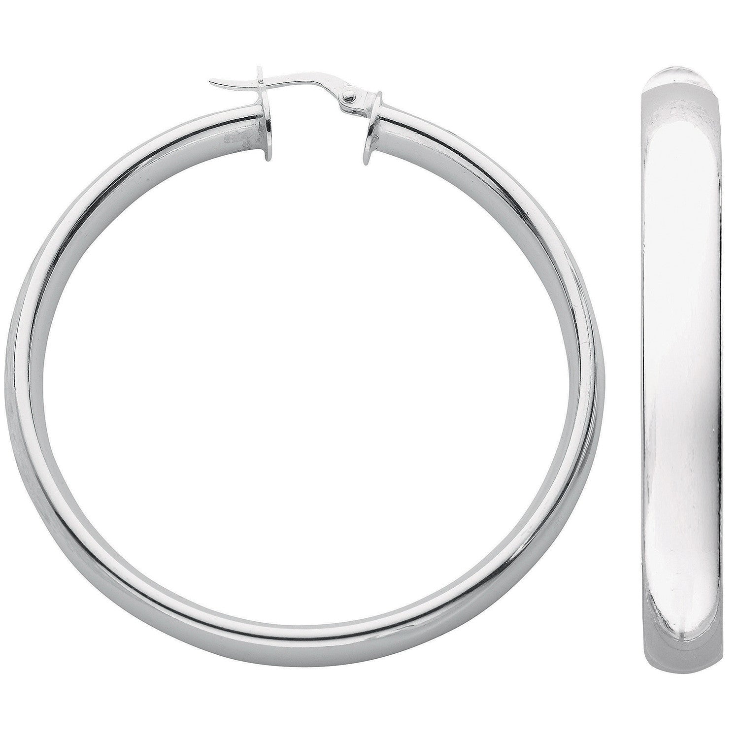 Silver D Shaped Hoop Earrings - Silver