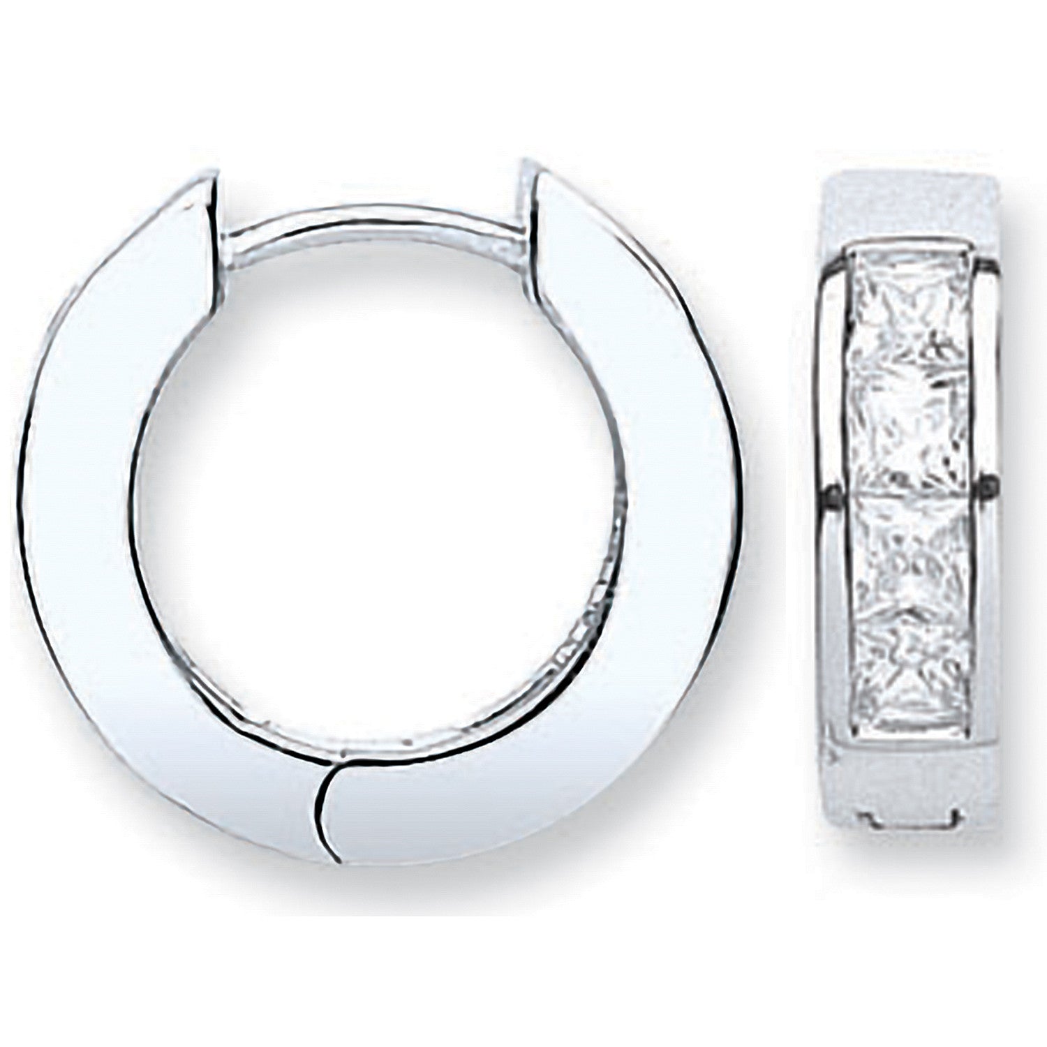 Silver Cubic Zirconia Princess Cut Huggies - Silver