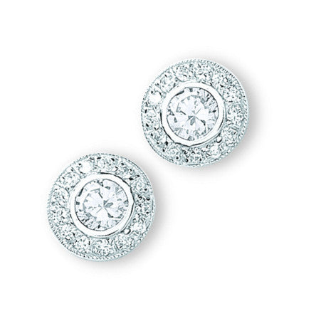Silver Cubic Zirconia Cluster Stud Earrings - Silver