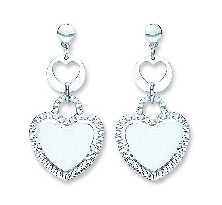 Silver Heart Drop Earrings