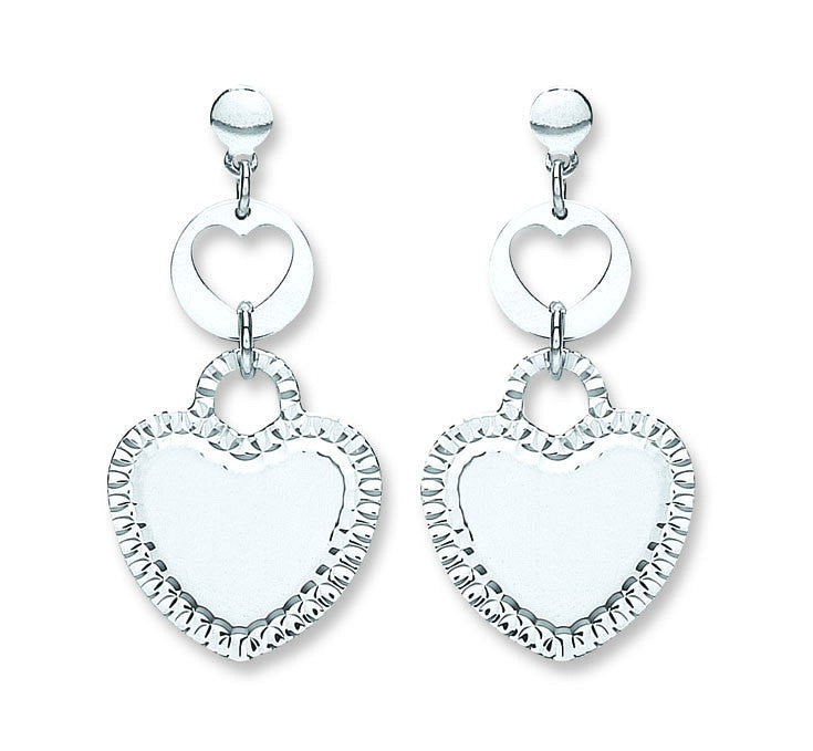 Silver Heart Drop Earrings - Silver