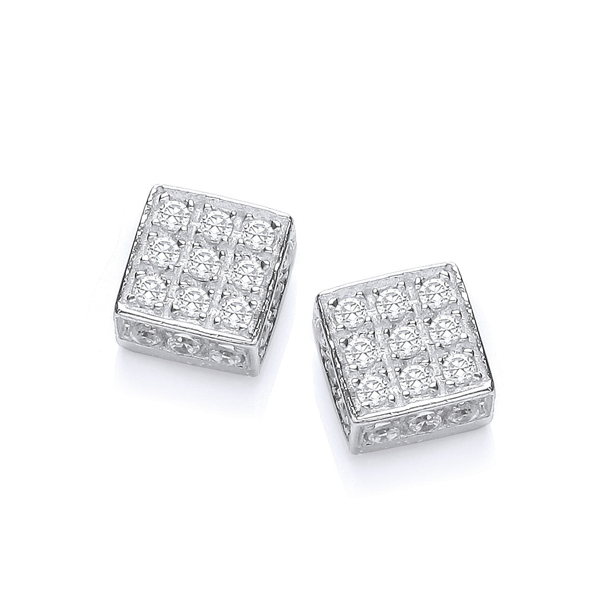 Silver Square Cubic Zirconia Stud - Silver