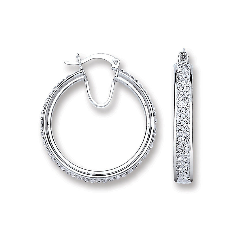 Silver Med. Hoop Crystal Earrings - Silver