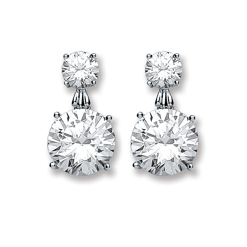 Silver Big Round Cubic Zirconia Drop Earrings - Silver