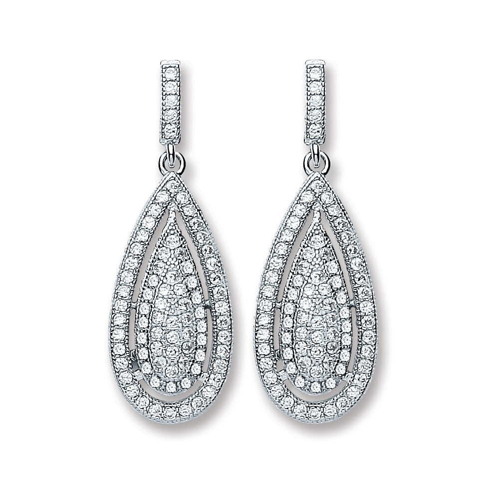 Silver Pear Shape Fancy Drop Earrings - Silver