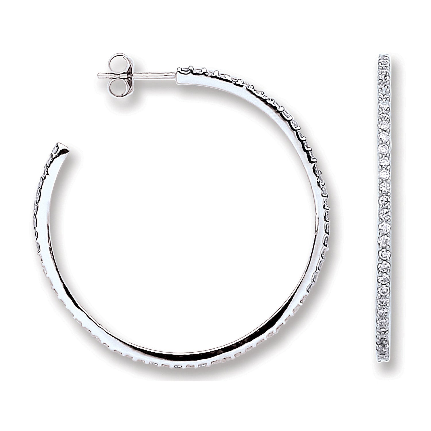 Silver Cubic Zirconia Round Hoop Earrings - Silver