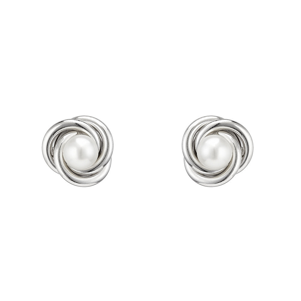 Silver Knot with Pearl Stud - Silver