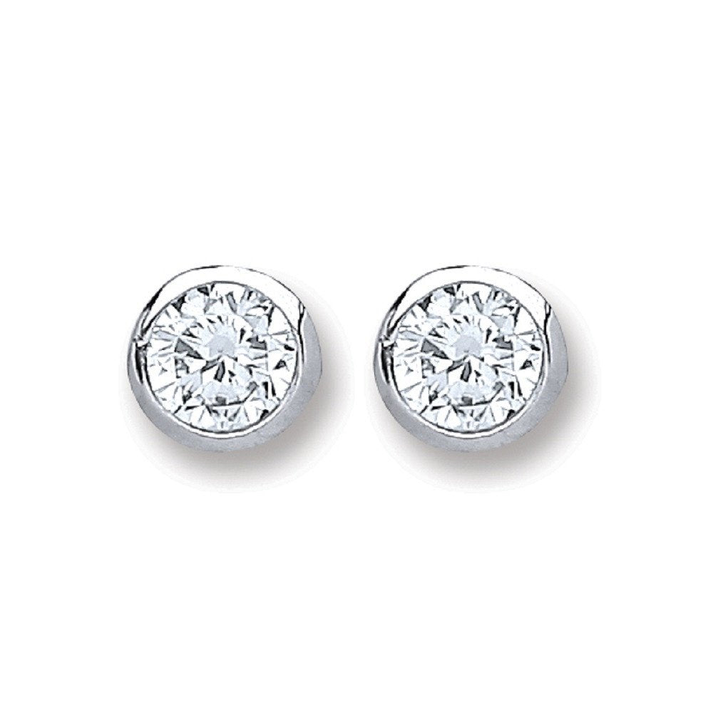 Silver 4mm Round Cz Rub Over Set Studs
