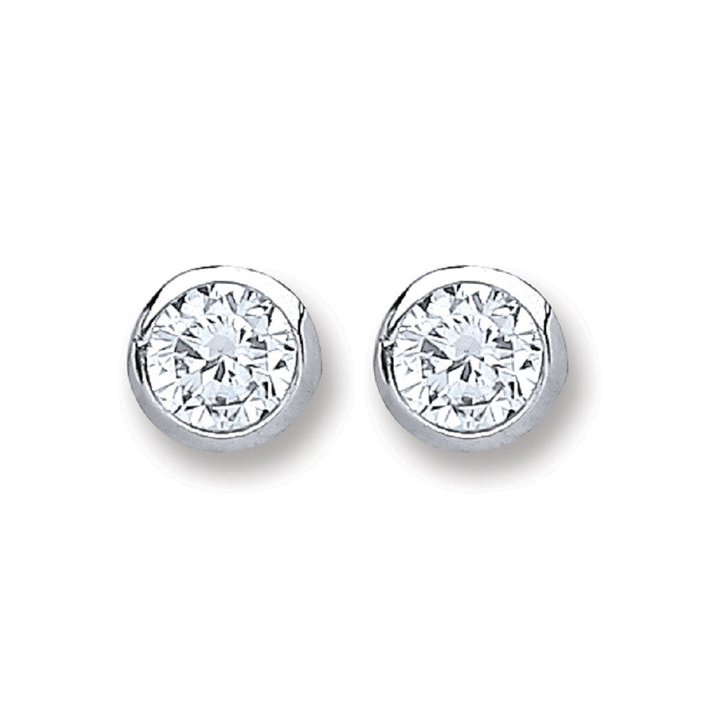 Silver 4mm Round Cubic Zirconia Rub Over Set Studs - Silver