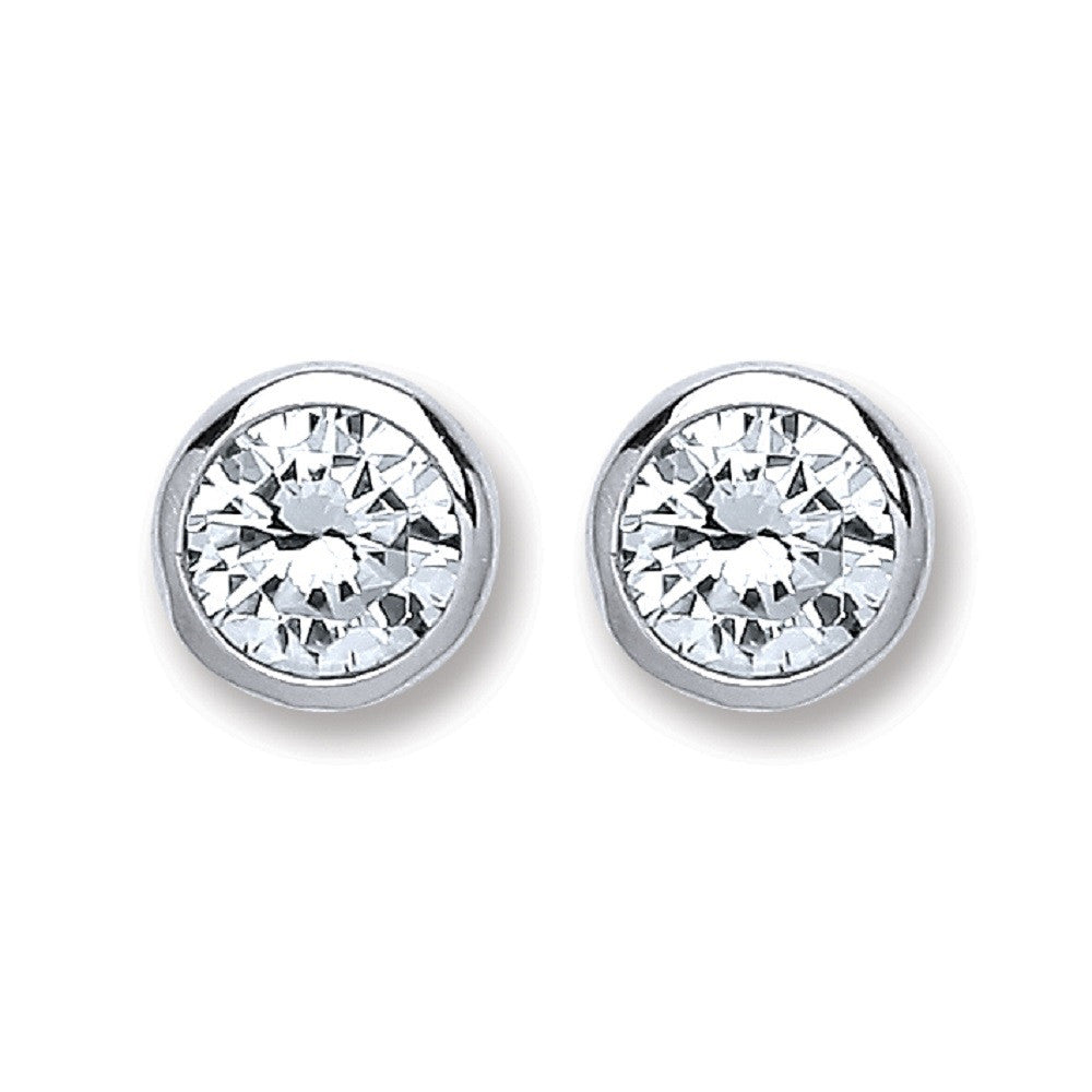 Silver Rd. Bril. Cut Rub Over Setting 6mm Cubic Zirconia Stud - Silver