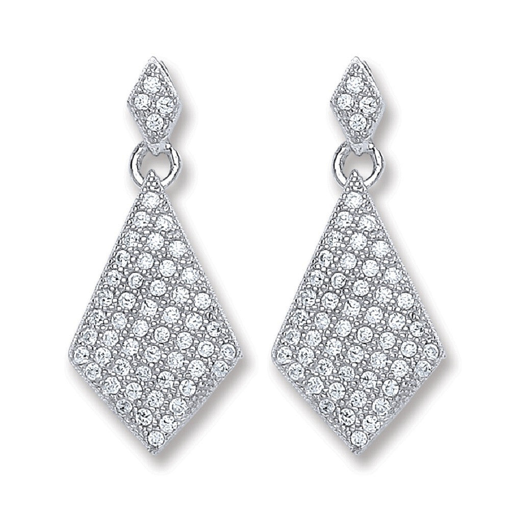 Silver Diamond Shape Drop Earrings - Silver