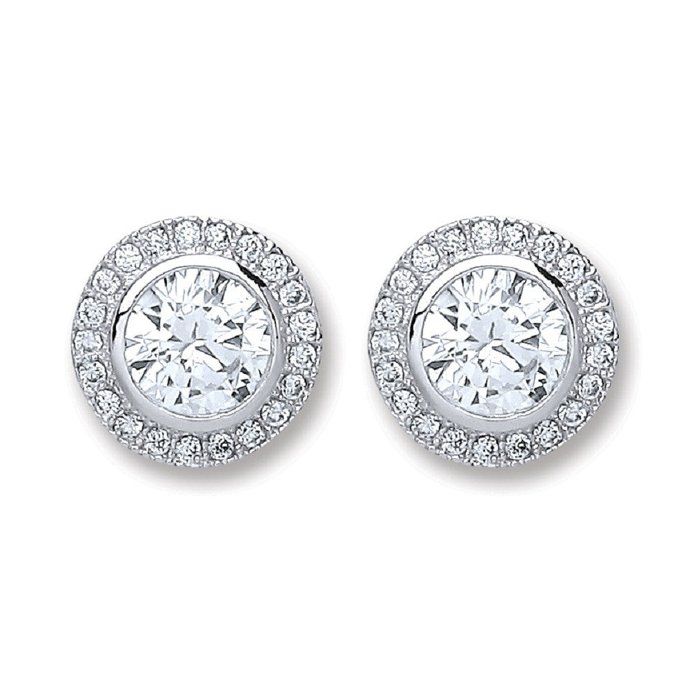 Silver Round Cubic Zirconia Stud Earrings - Silver