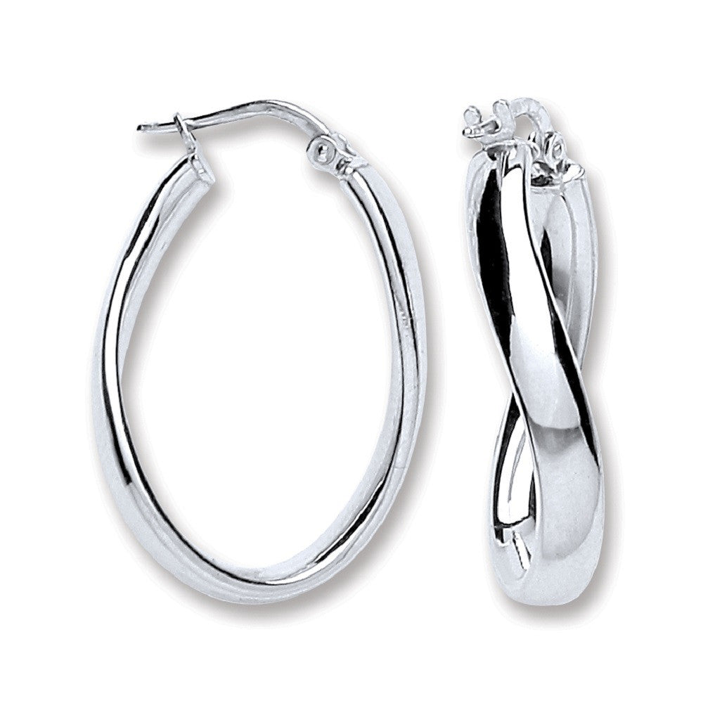Silver Wavey Oval Tube Hoop Earrings - Silver