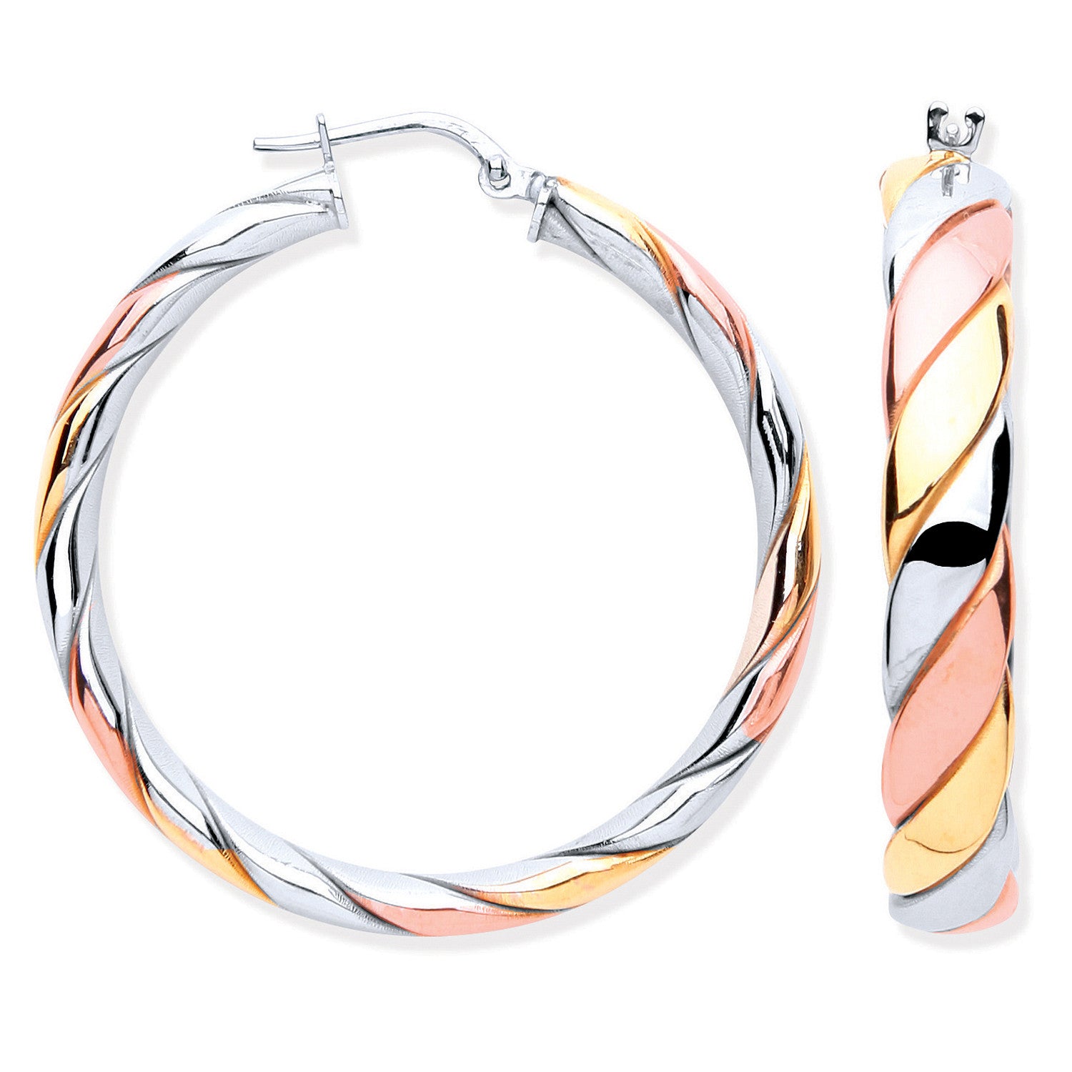 Silver Three Colour Round Hoop Earrings - Silver