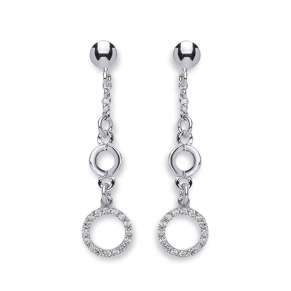 Silver Fancy Cubic Zirconia Circle Drop Earrings