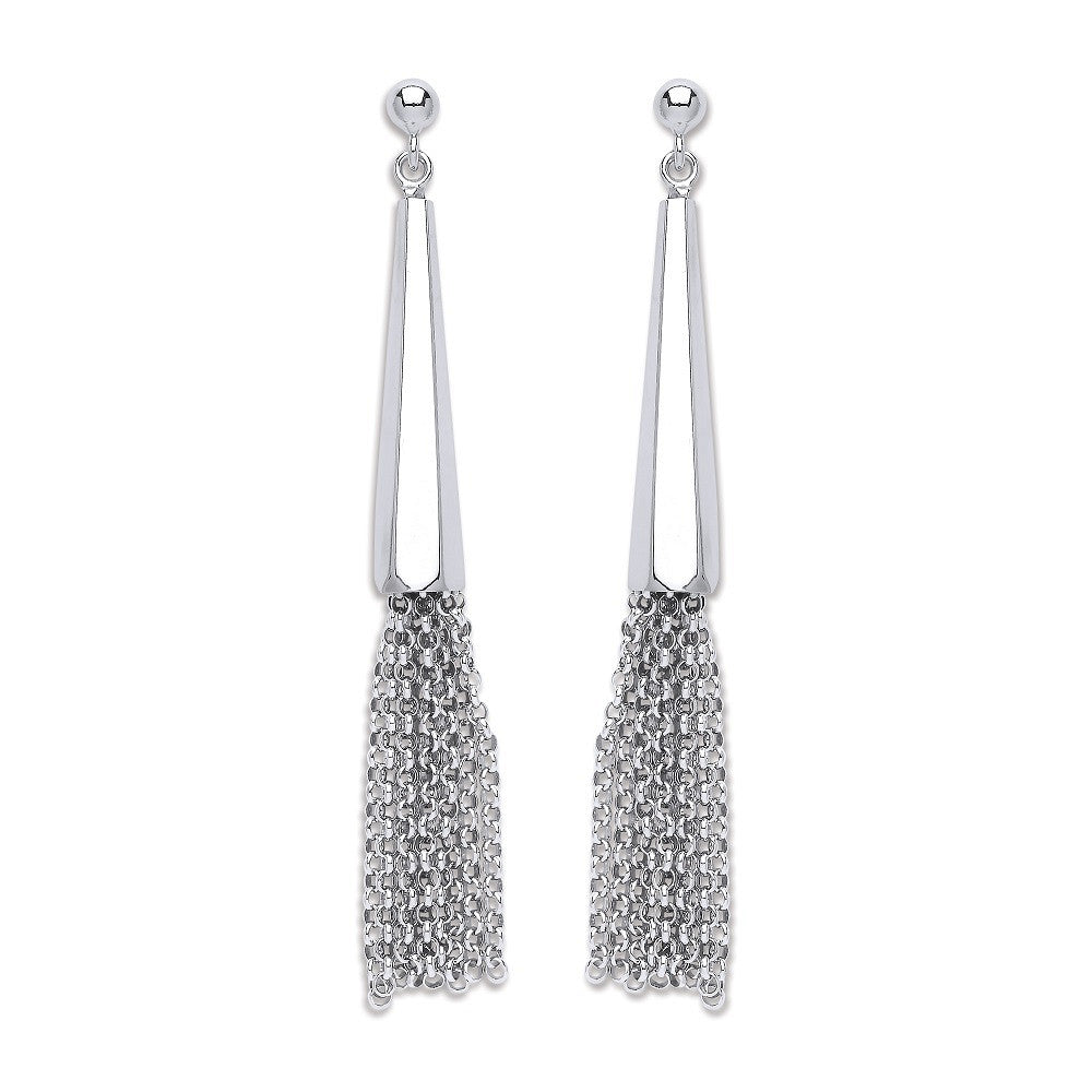 Silver Drop with Tassel Earrings - Silver