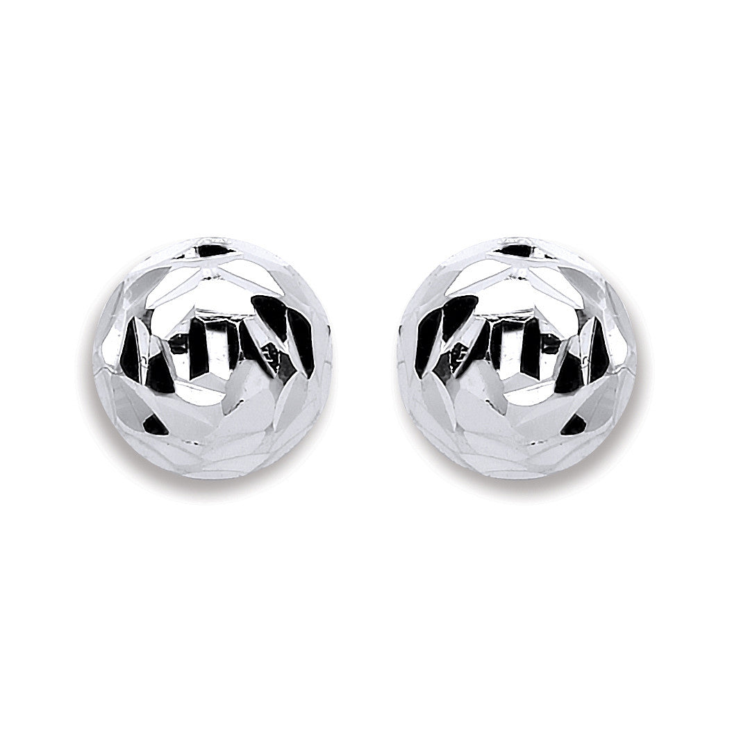 Silver 8mm Disco Half Ball Earrings - Silver