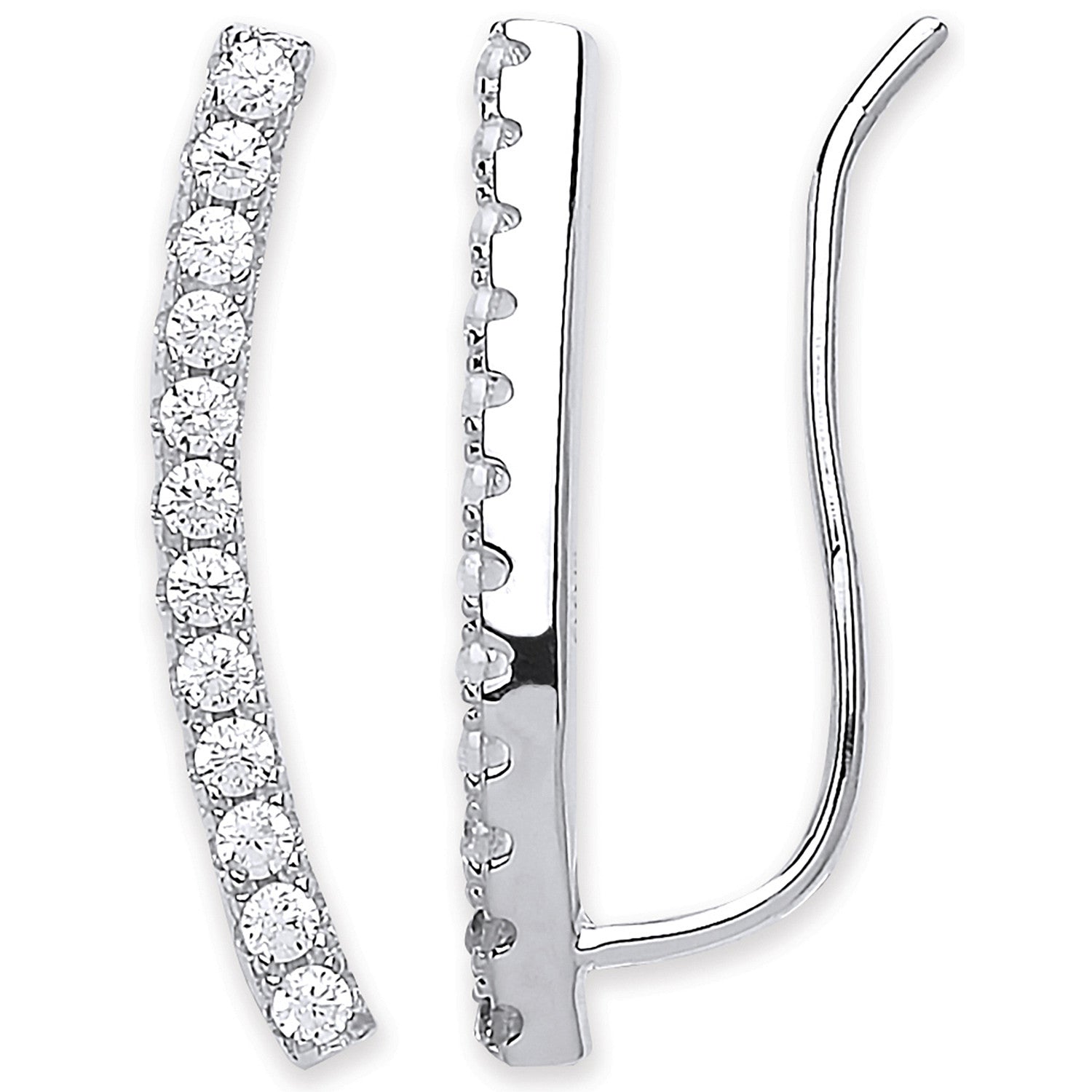 Silver Arc-shaped Ear Hook Cubic Zirconia Ear Clip Earrings - Silver
