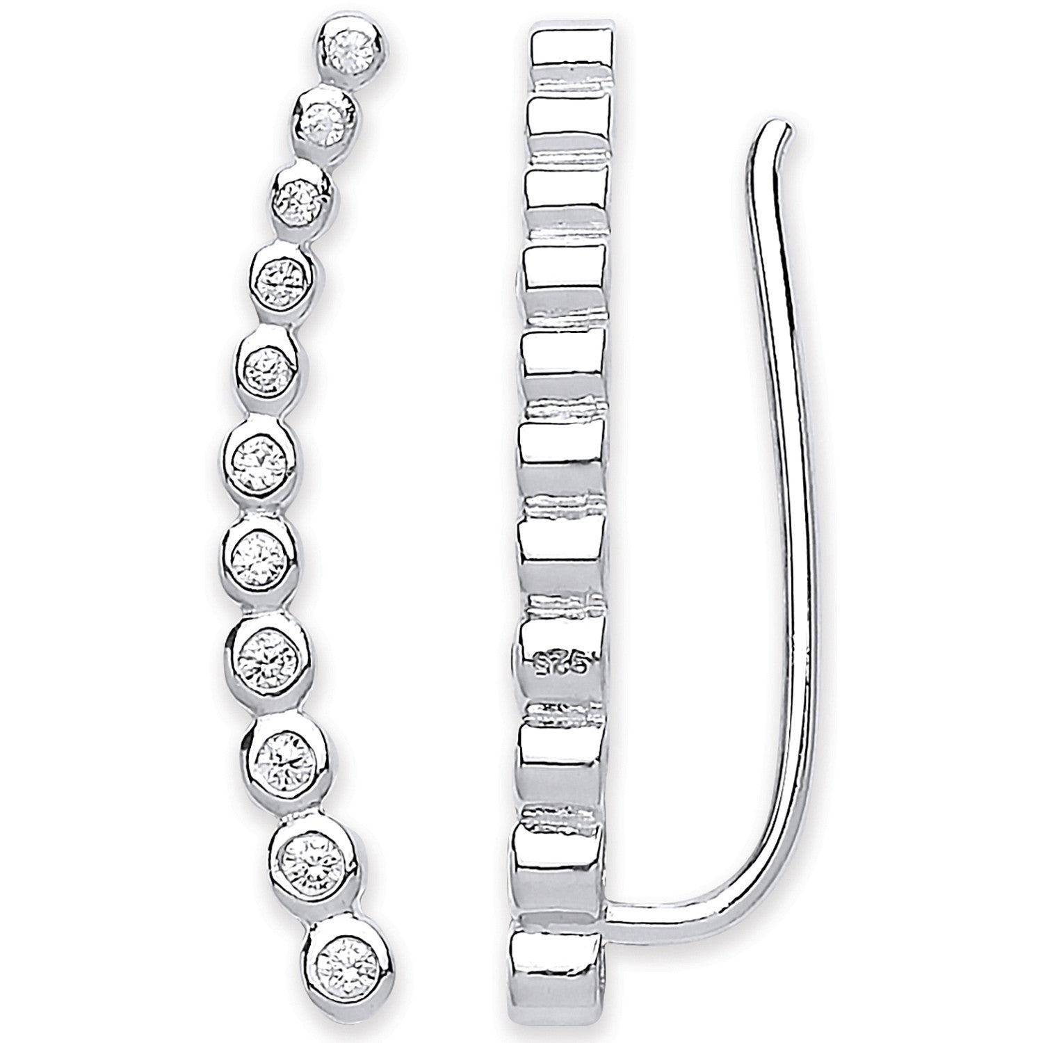 Silver Arc-shaped Ear Hook Rubover Cubic Zirconia Ear Clip Earrings - Silver