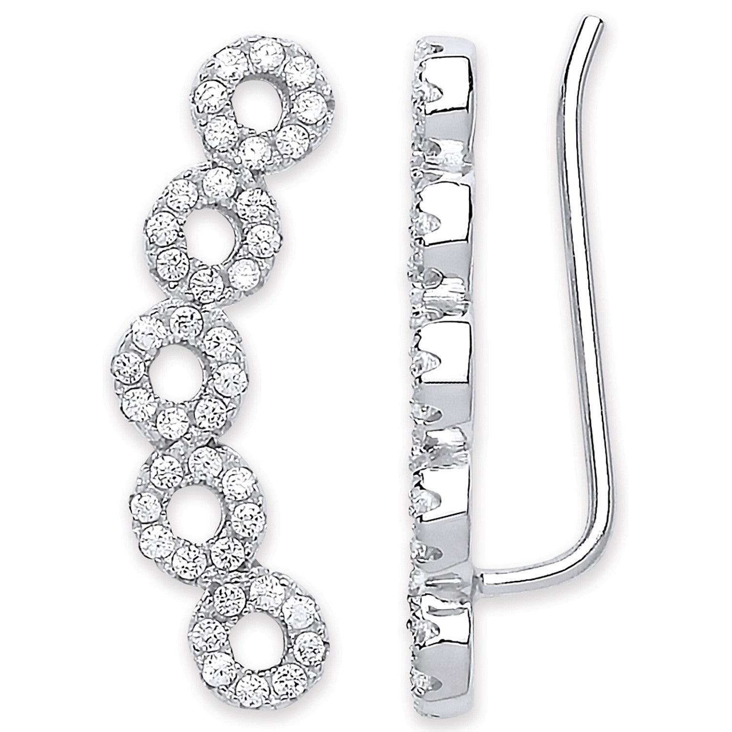 Silver Arc-shaped Ear Hook Cubic Zirconia Circles Ear Clip Earrings - Silver