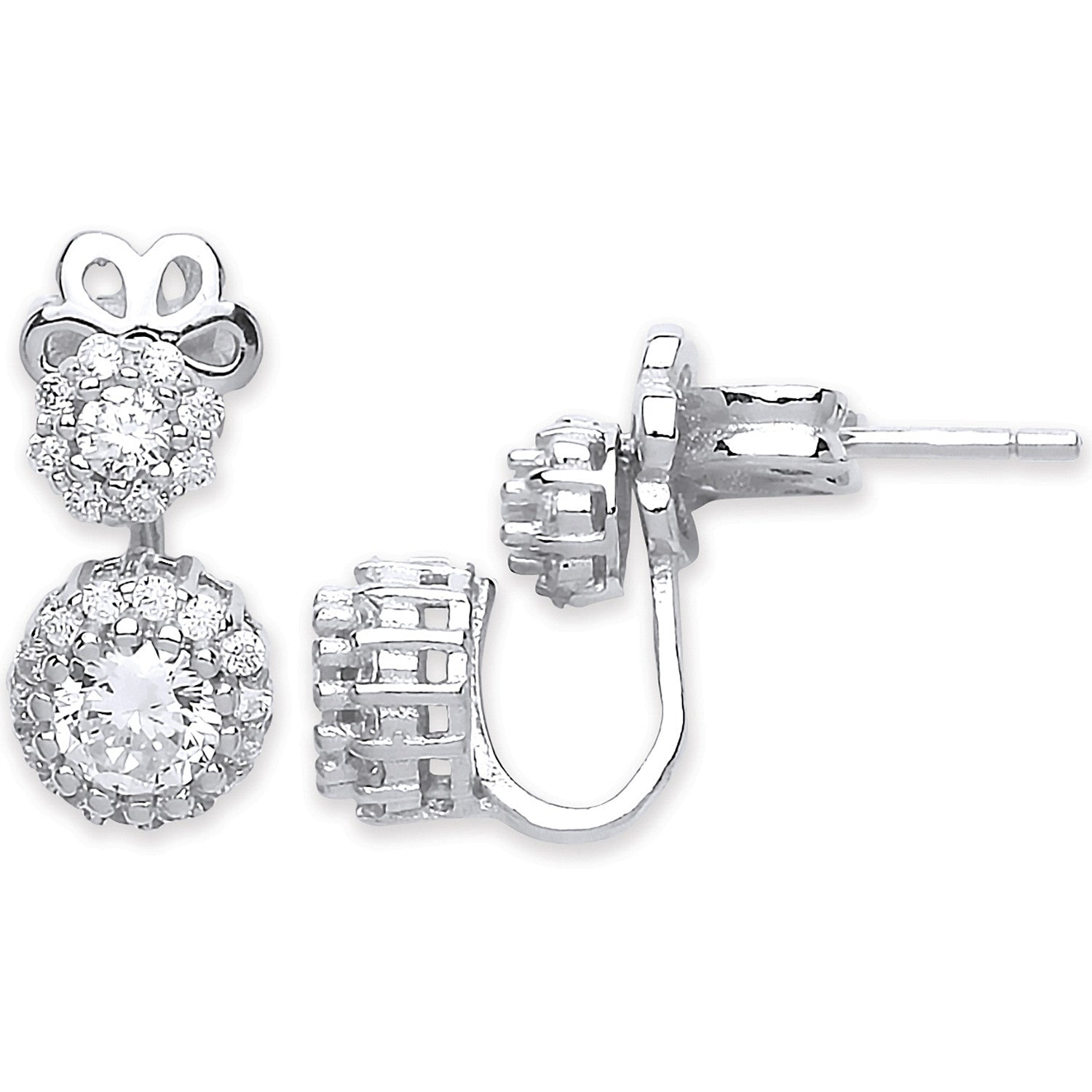Silver Cubic Zirconia Ear Stud Cuff Wrap Earrings - Silver