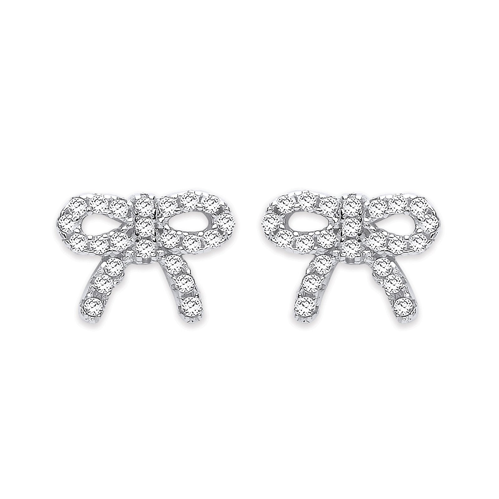 Silver Cz Bow Stud Earrings
