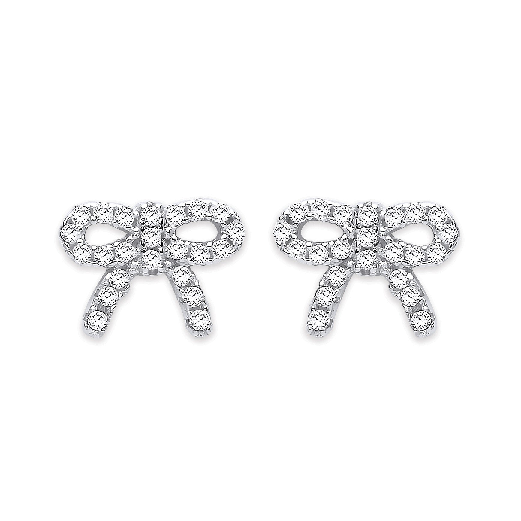 Silver Cubic Zirconia Bow Stud Earrings - Silver