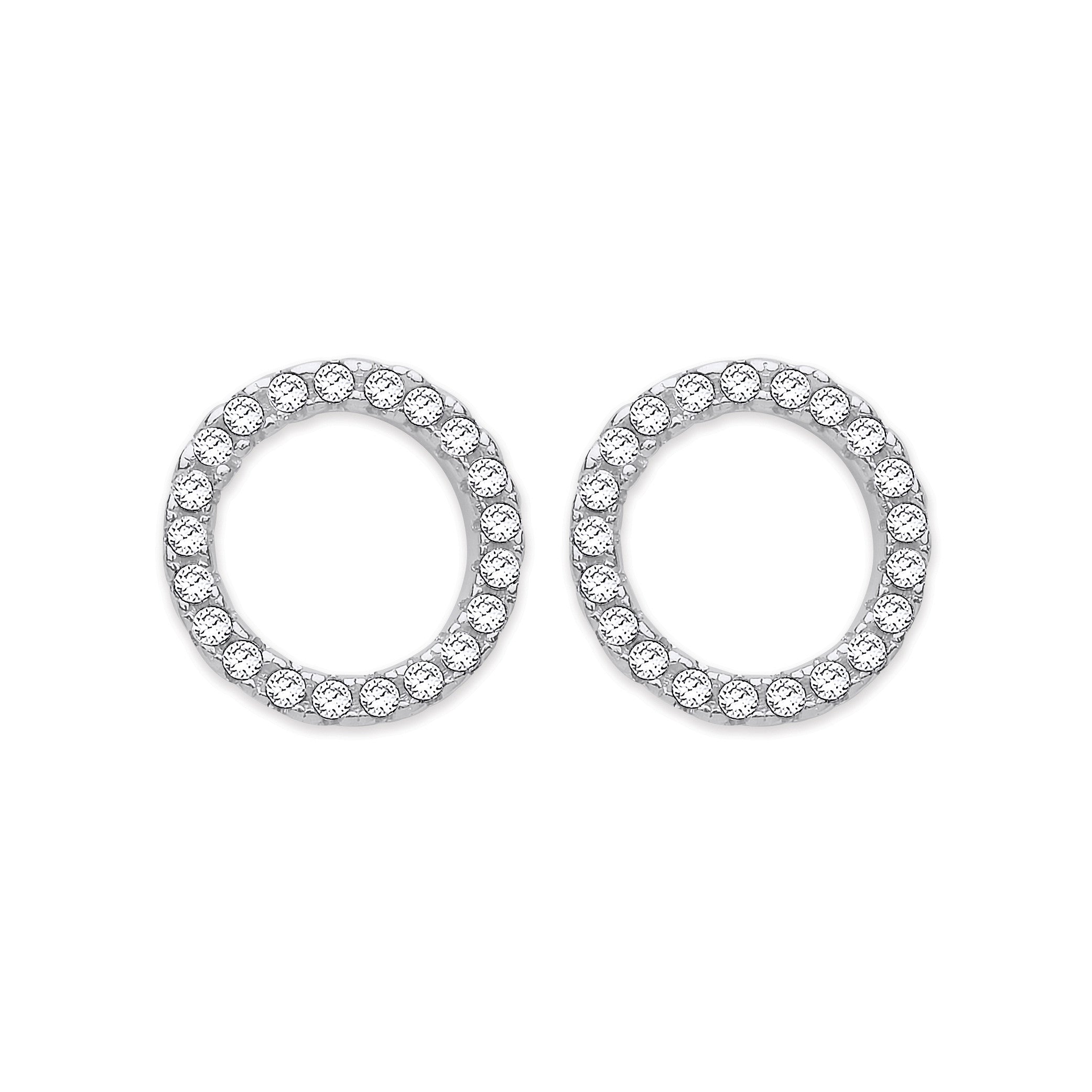 Silver Cubic Zirconia Circle of Life Stud Earrings - Silver