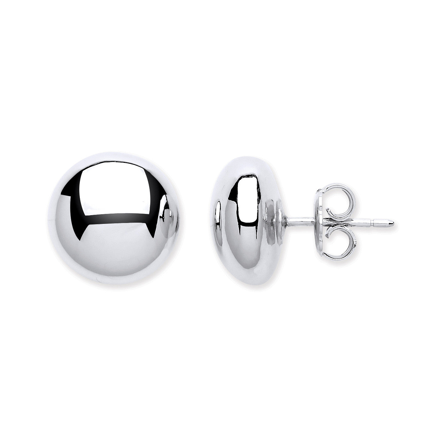 Silver 13mm Button Stud Earrings - Silver