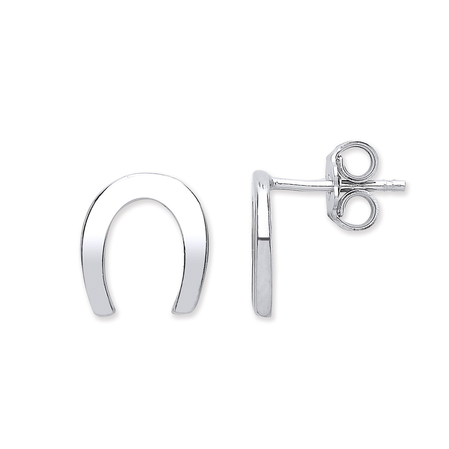 Silver Lucky Horseshoe Stud Earrings - Silver
