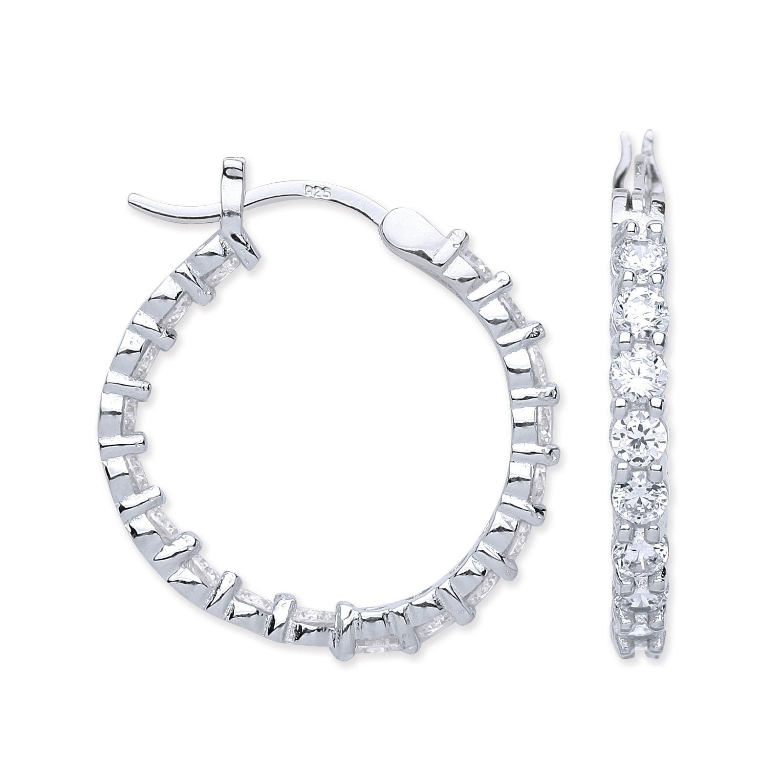 Silver Cz Claw Set Hoop Earrings