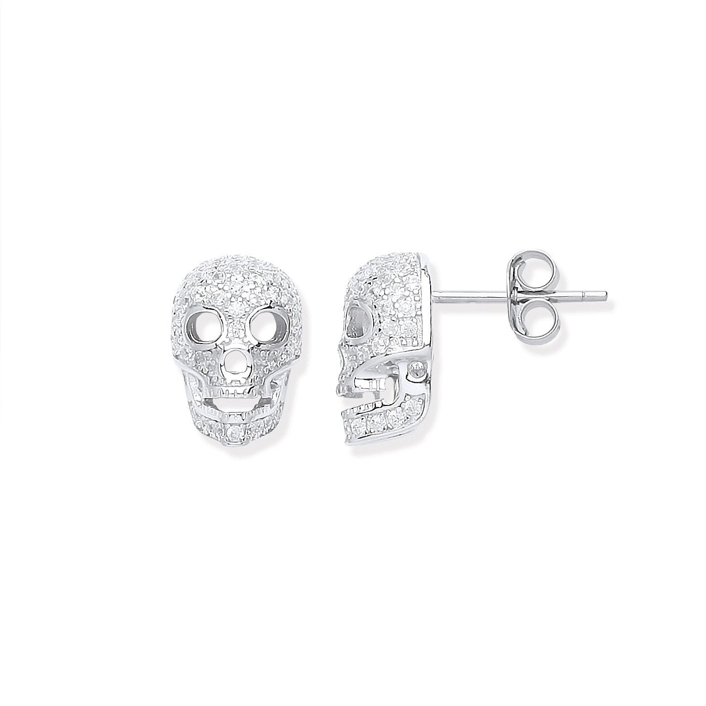 Silver Cz Skull Stud Earrings