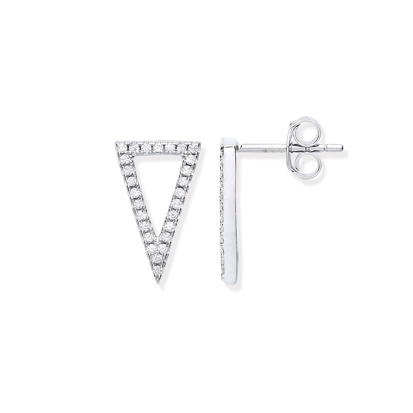 Silver Upside Down Cubic Zirconia Triangle Stud Earrings - Silver