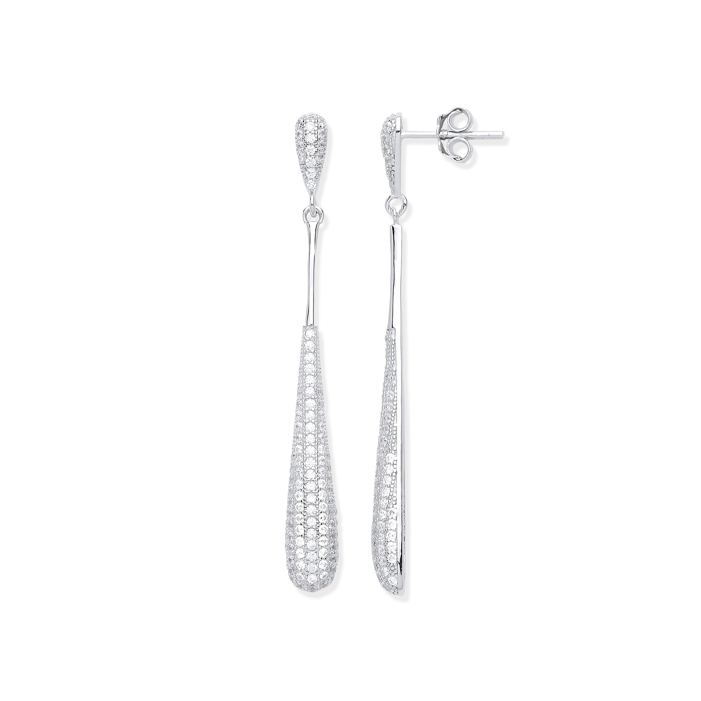 Silver Long Teardrop Cubic Zirconia Earrings - Silver