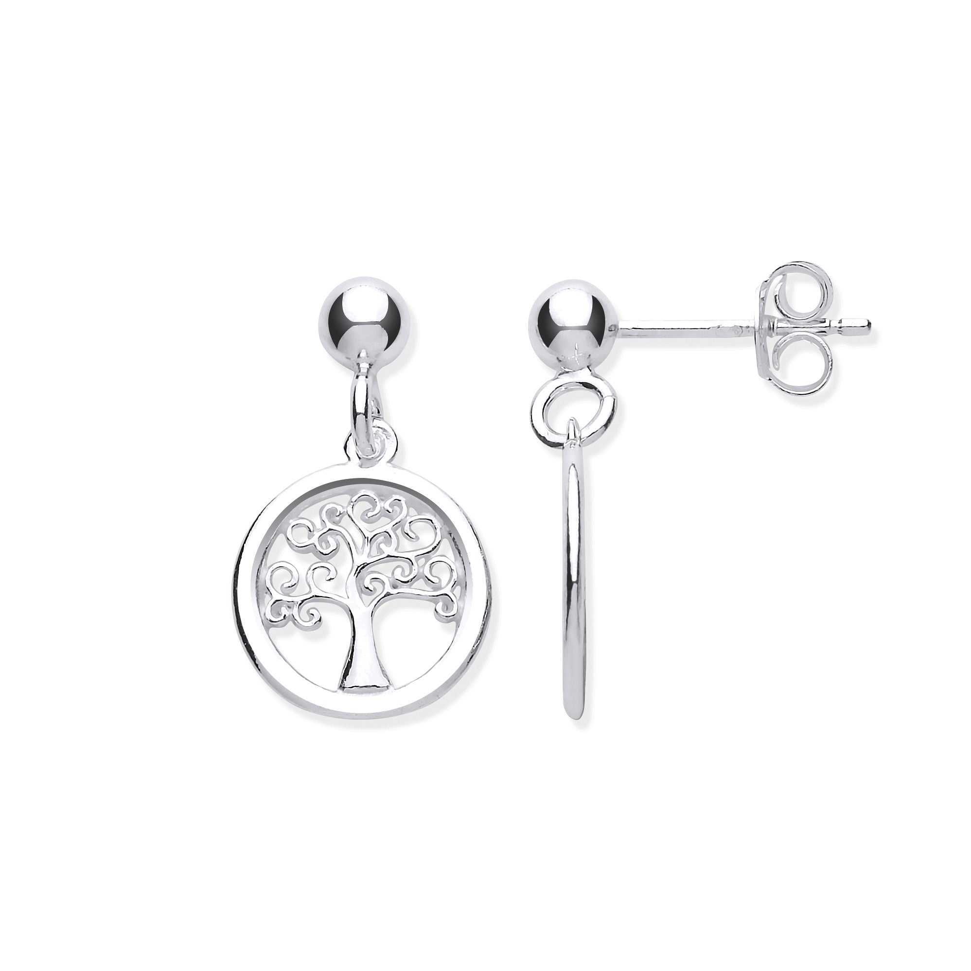 Silver Tree of Life Drop Earrings - Silver