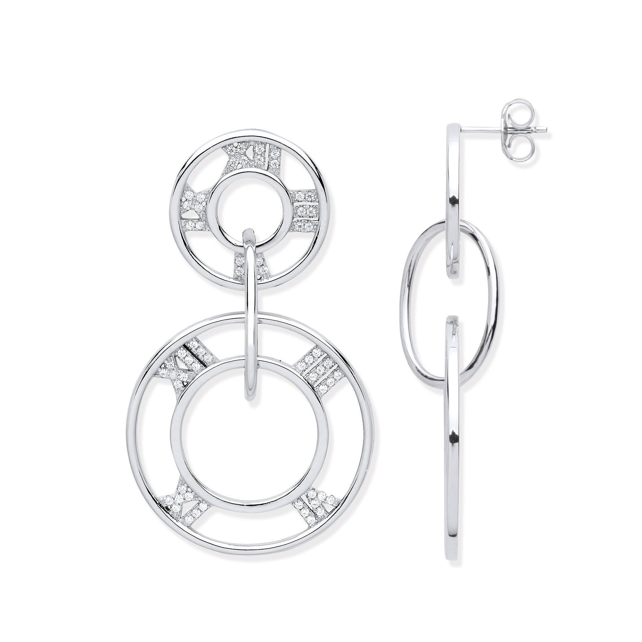Silver Roman Numerals Drop Earrings - Silver